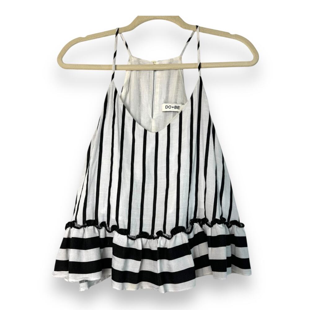 Striped Ruffle Babydoll Cami Top M Spaghetti Strap Keyhole Back Summer